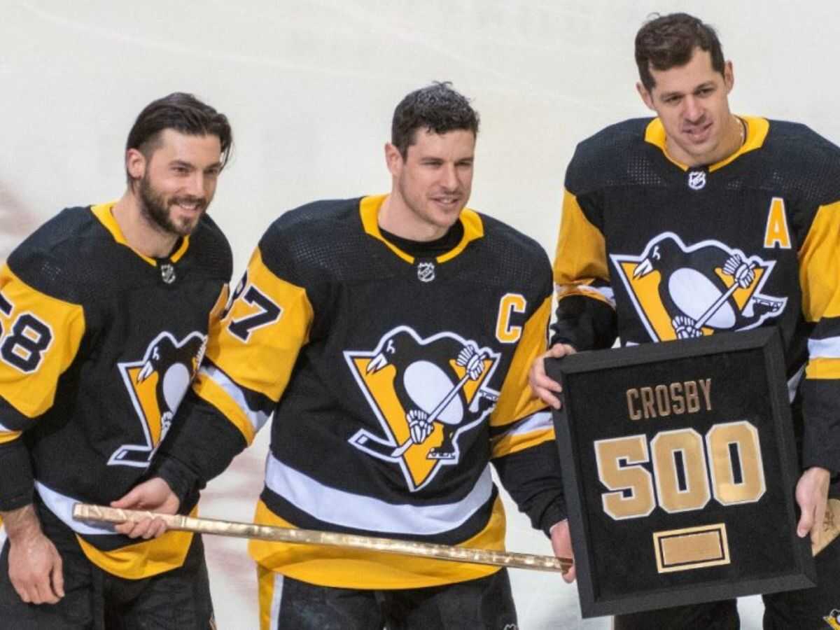 Kris Letang, Sidney Crosby and Evgeni Malkin