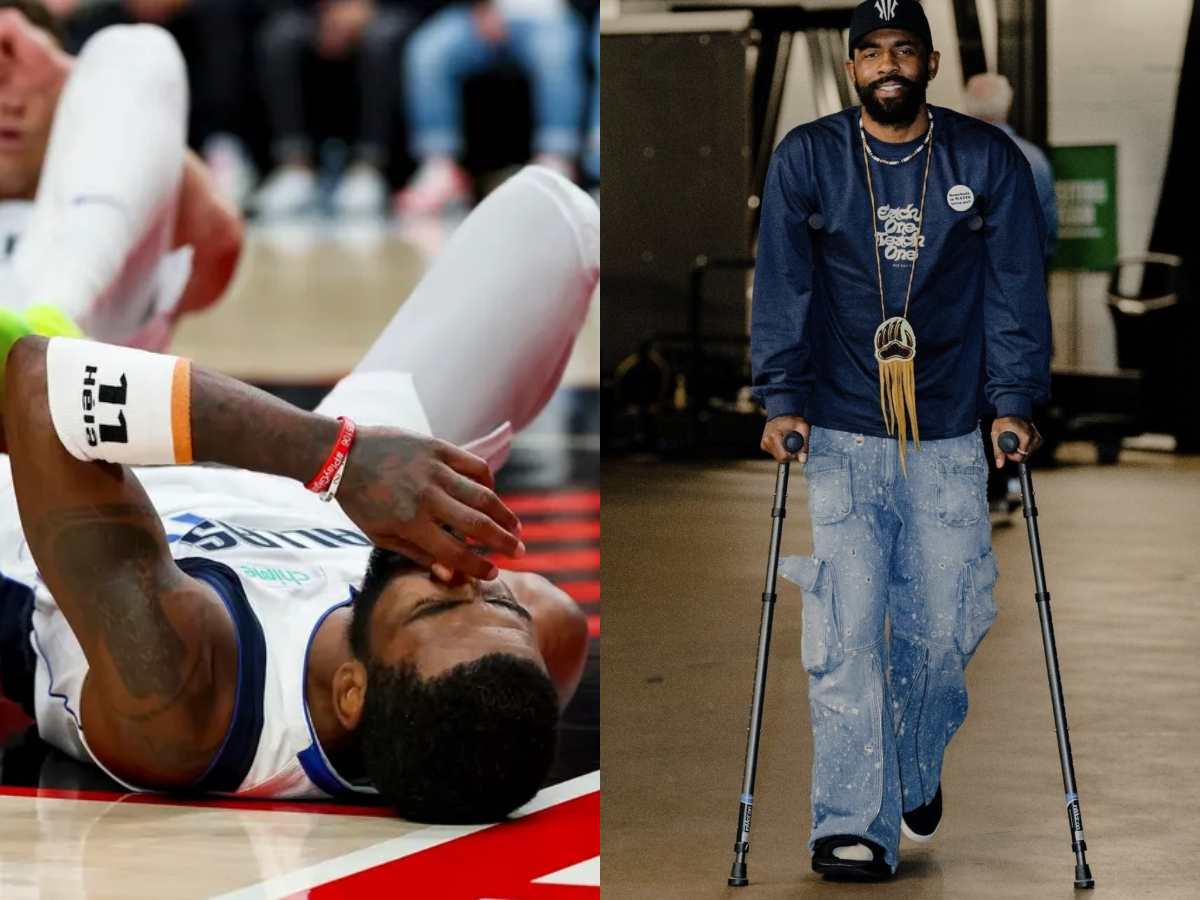 “Got Kyrie walking like Walter Jr” – Kyrie Irving walking in crutches after TERRIBLE injury has fans heartbroken