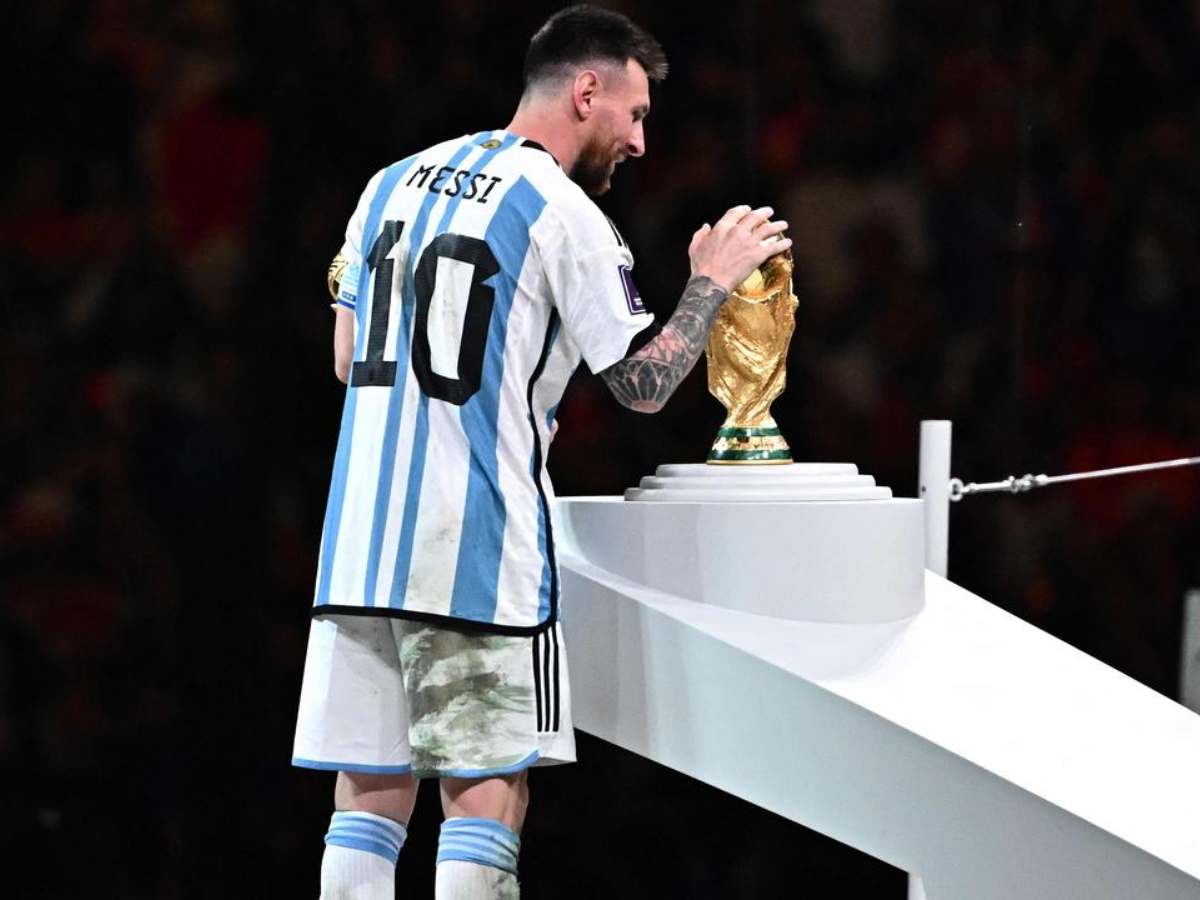 Lionel Messi winning the 2022 FIFA World Cup in Qatar