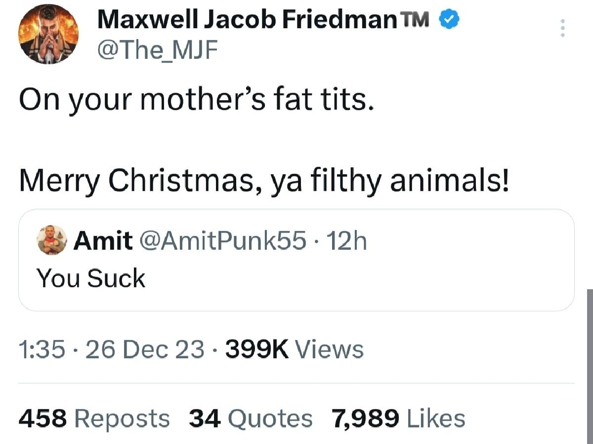 MJF replying to an online troll on X