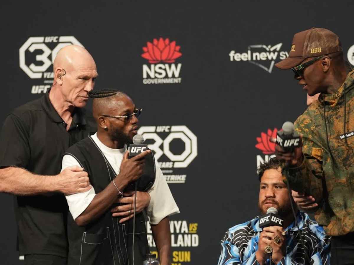 Manel Kape and Israel Adesanya have a fierce moment during UFC 293 pressers