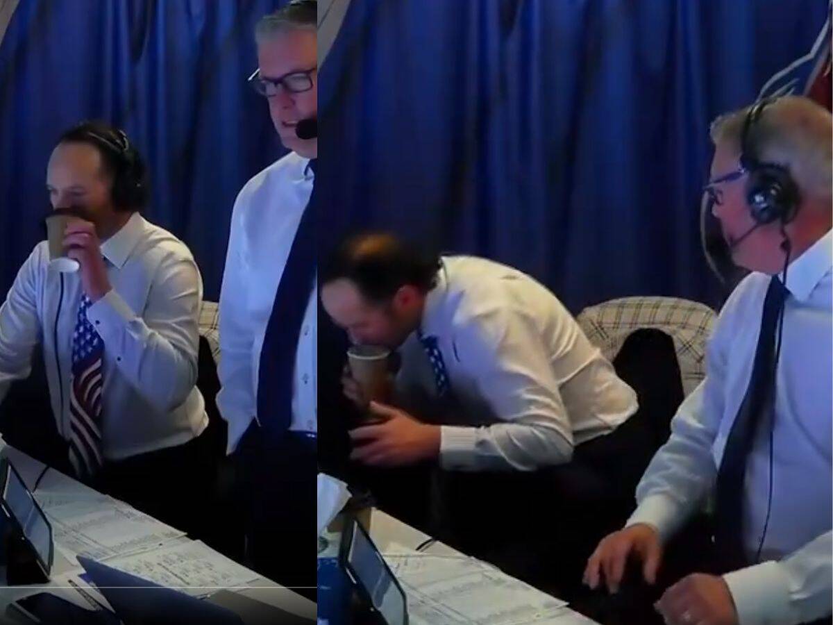 WATCH: “Absolute pure f***ing gold,” Avalanche broadcaster goes viral after mistakenly drinking tobacco spit from partner’s cup live on air