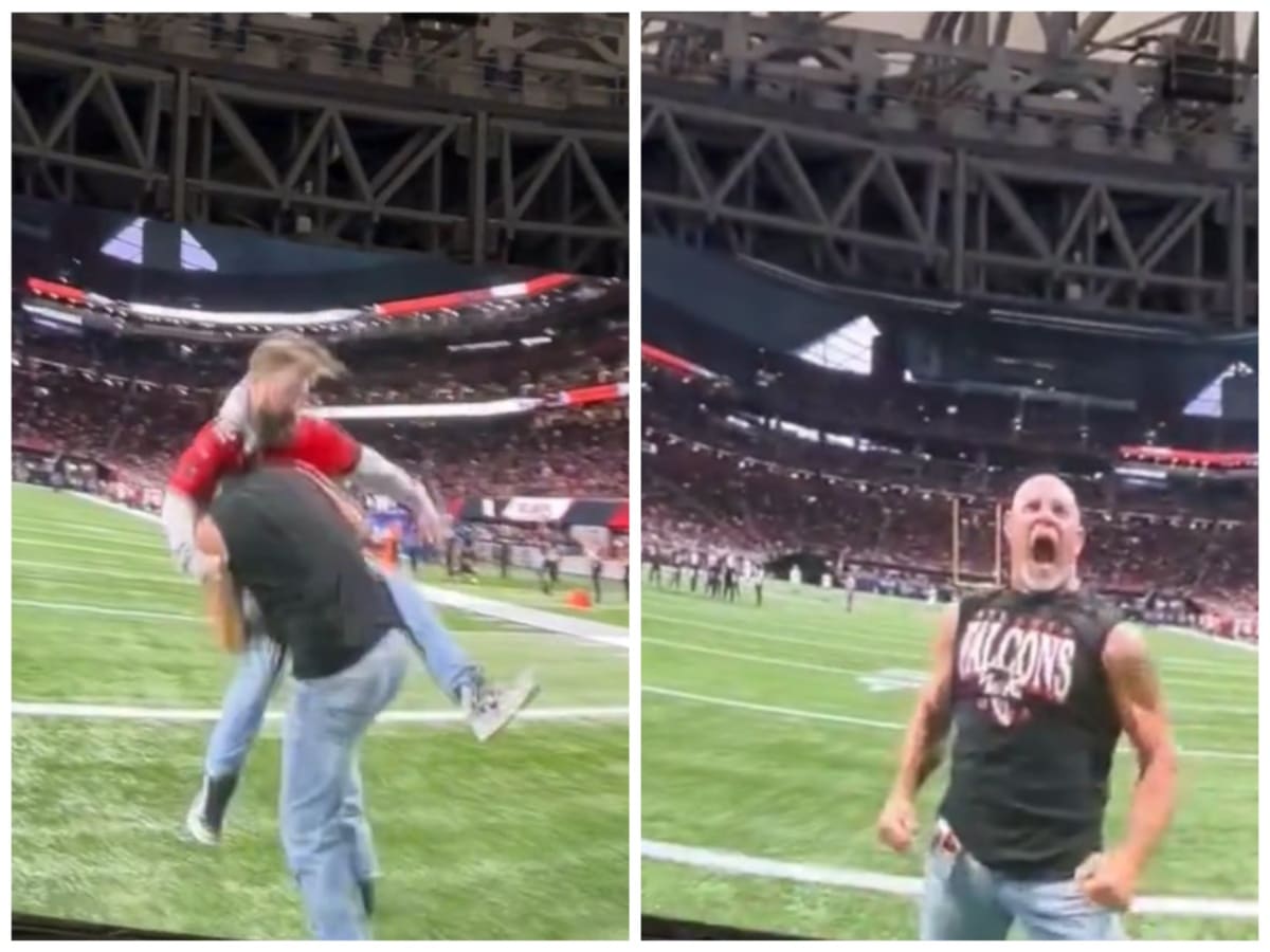 WATCH: Goldberg ruthlessly spears fan sporting a Tom Brady jersey before Falcons vs Buccaners game