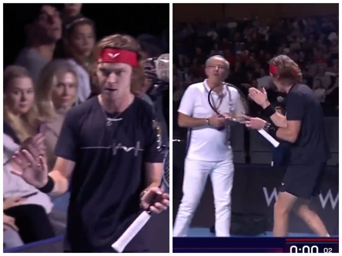 WATCH: Furious Andrey Rublev gets involved in a heated exchange with the official at the Ultimate Tennis Showdown