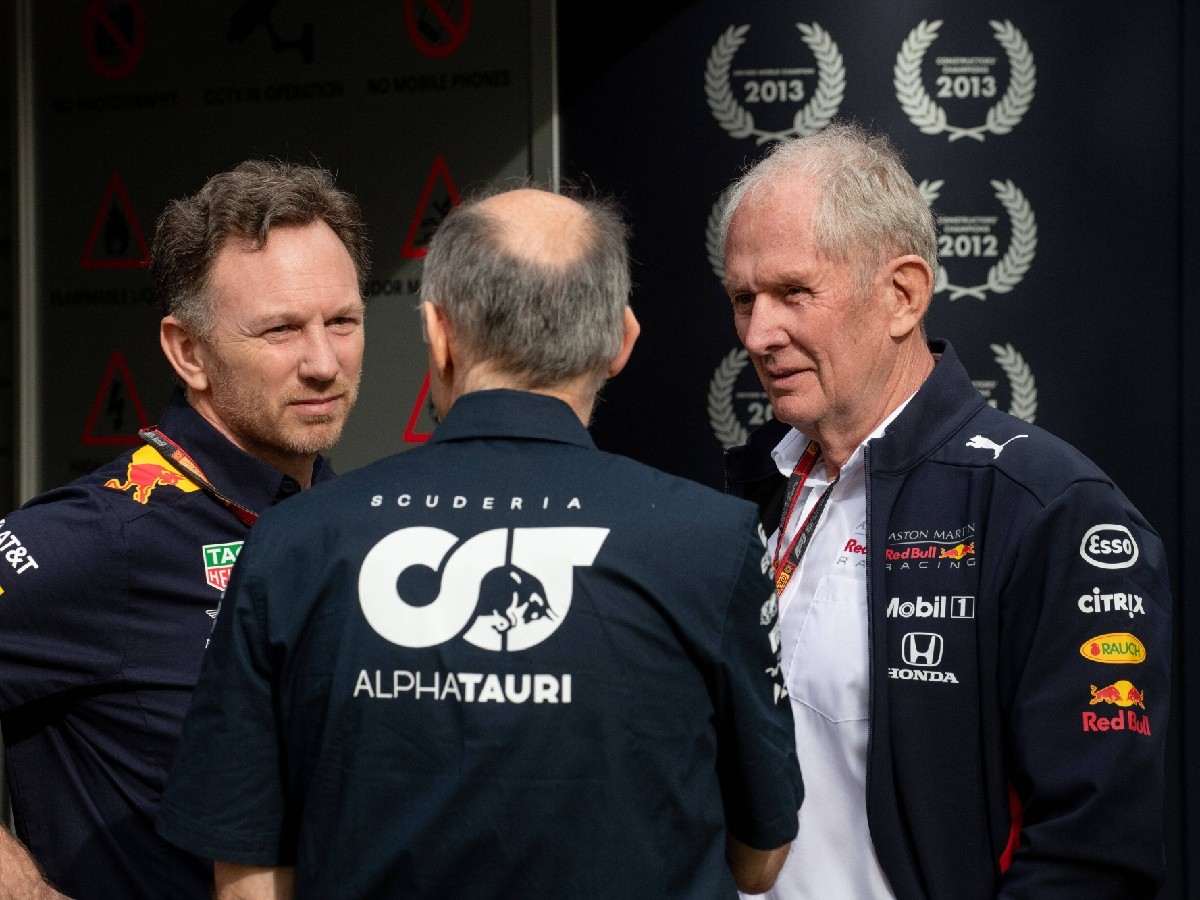 Christian Horner, Helmut Marko and Franz Tost