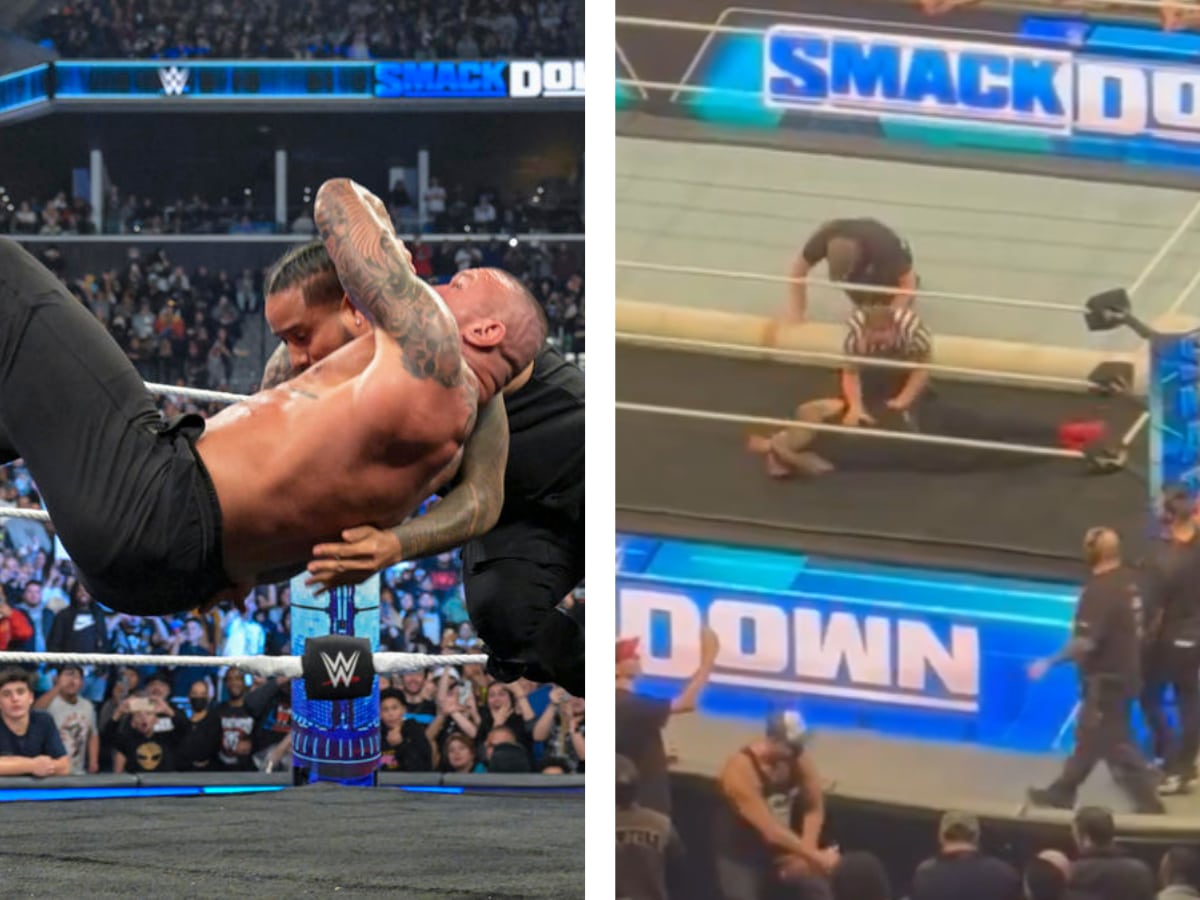 WATCH: Knocked out cold by Randy Orton’s RKO, Jimmy Uso had to get rolled out of the ring by WWE referee after SmackDown went off-air