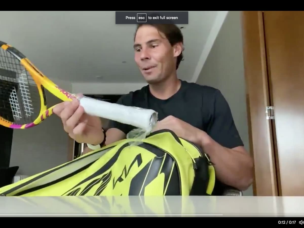 WATCH: Rafael Nadal mocks racket smashers with a cheeky dig while showing his training bag