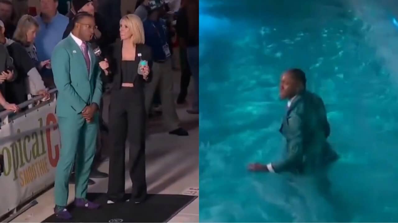 WATCH: Robert Griffin III dives into a pool with his suit on during MNF game between Jaguars and the Bengals