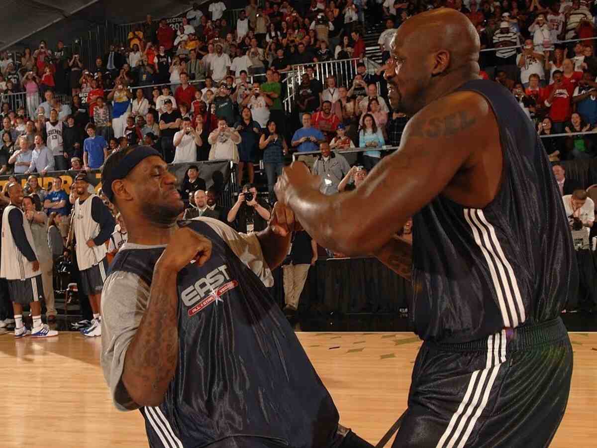 LeBron James and Shaquille O'Neal in a dance-off