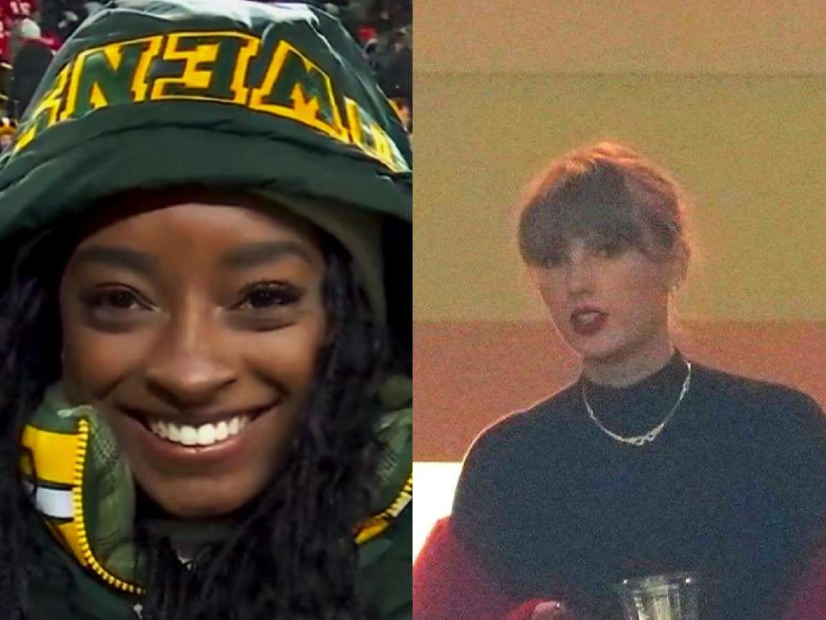 “This is a joke” – Simone Biles rooting for husband Jonathan Owens from sidelines in tough weather while Taylor Swift sitting in her suit on Lambeau Field doesn’t sit well with fans