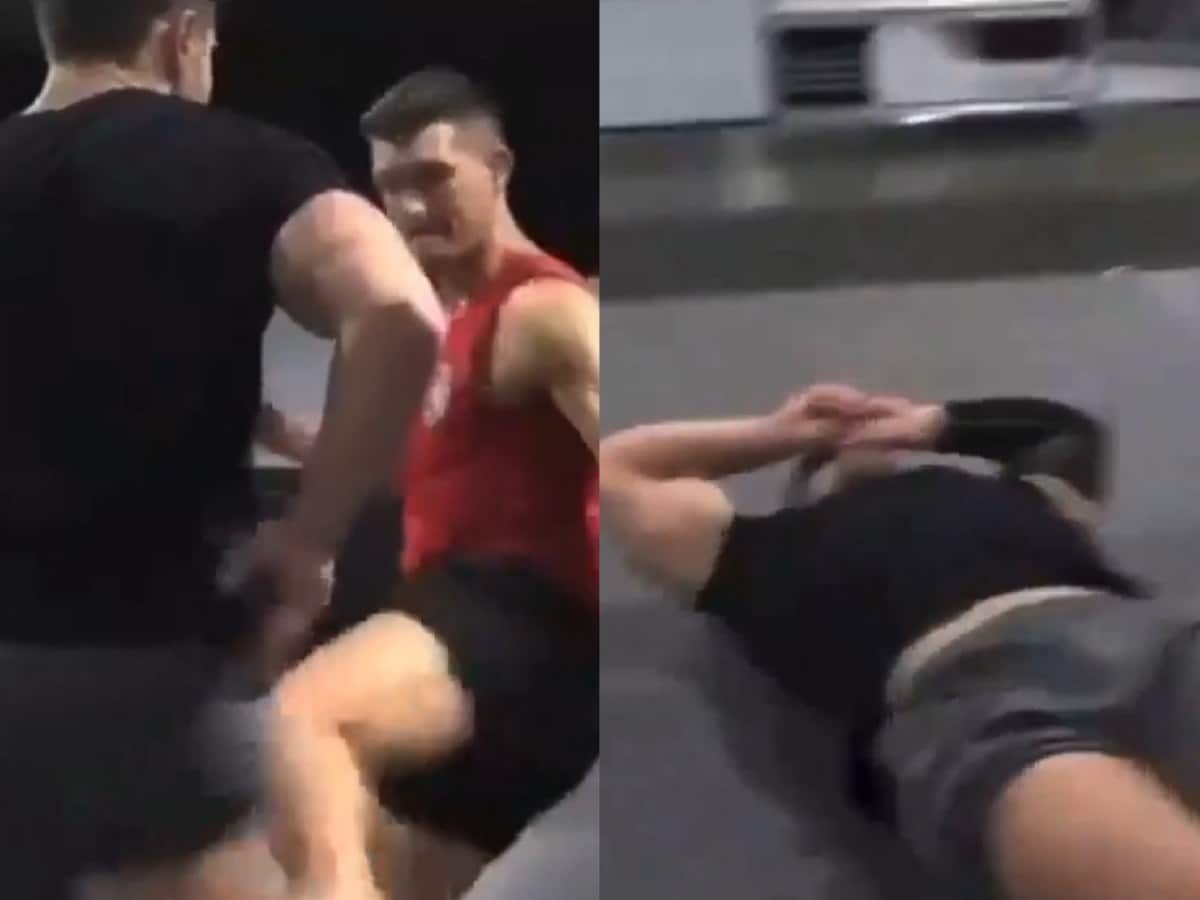 WATCH: Jacked guy gets legs DESTROYED after taking brutal leg kicks from UFC fighter Stephen Thompson