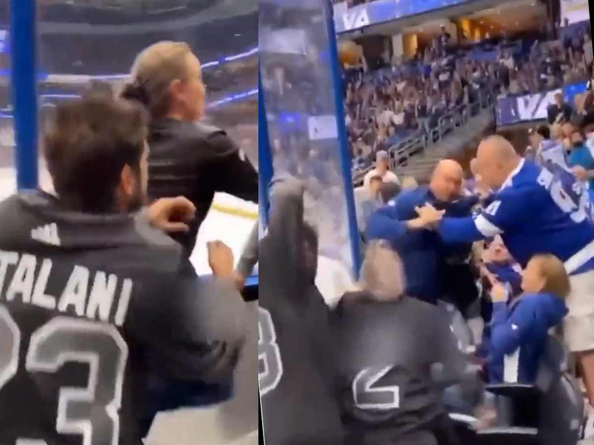 WATCH: ‘Superwoman’ wife gets into UFC-style brawl with man for slapping husband at ice hockey event