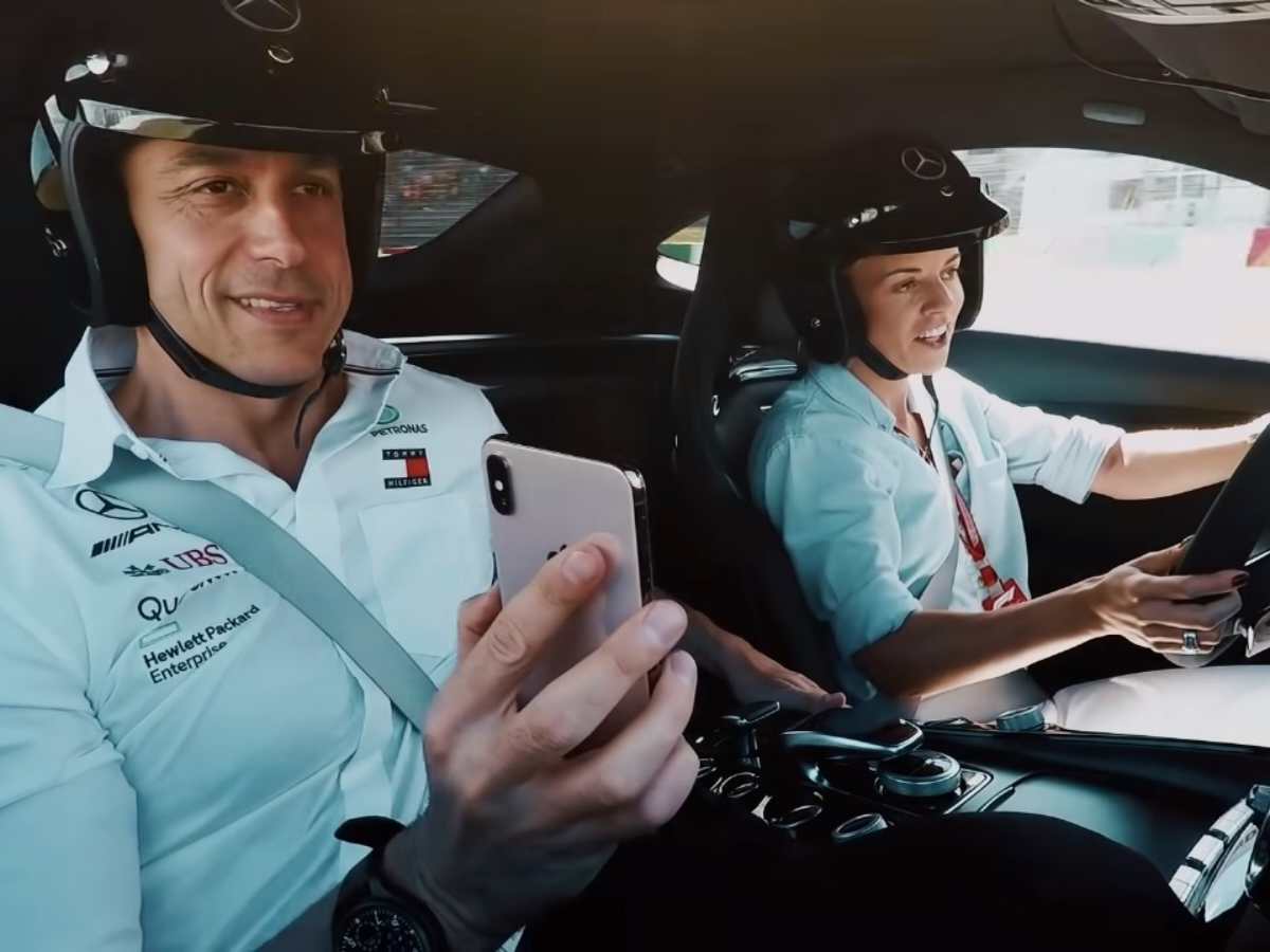 Susie Wolff and Toto Wolff in the Mercedes AMG GT R