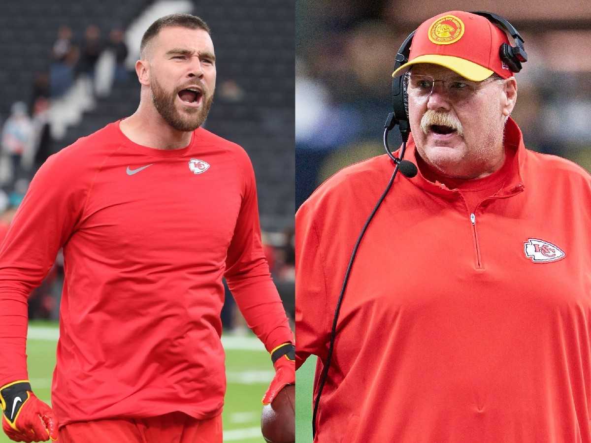 Travis Kelce (L) and Andy Reid (R)