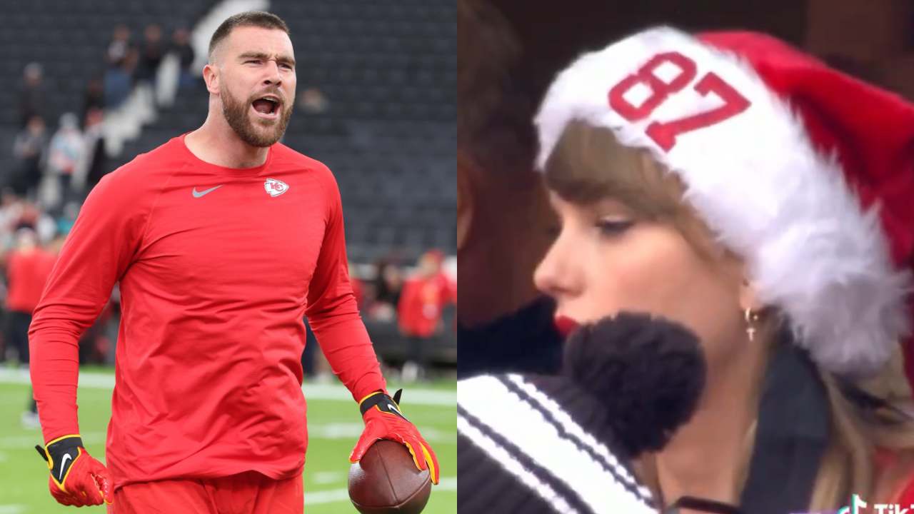 Taylor Swift spotted wearing ‘T’ earrings and ’87’ Christmas hat during boyfriend Travis Kelce’s recent game