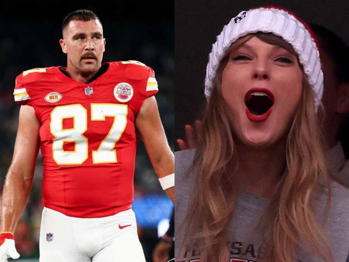 Travis Kelce (L) and Taylor Swift (R)