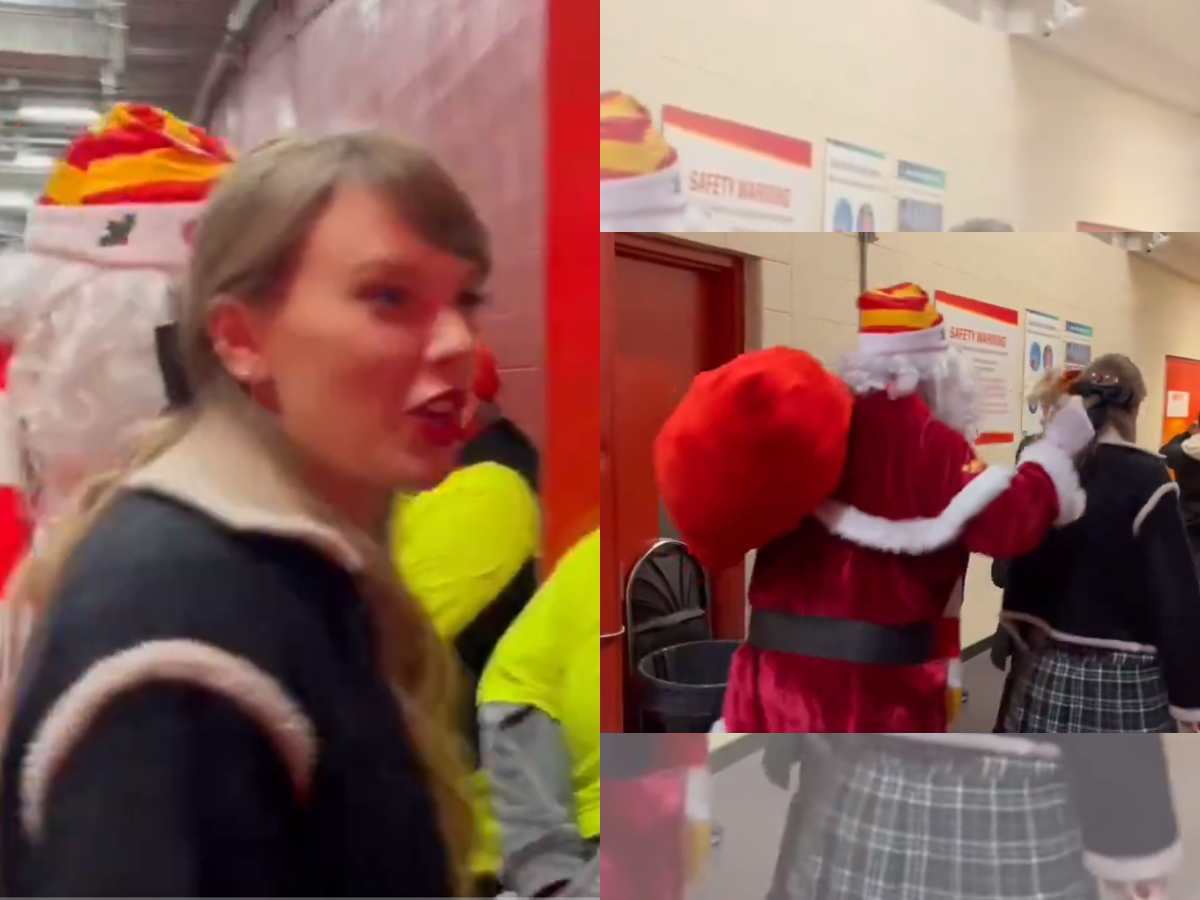 WATCH: Travis Kelce arrives with girlfriend Taylor Swift for Christmas Day game against the Raiders dressed up as a Santa