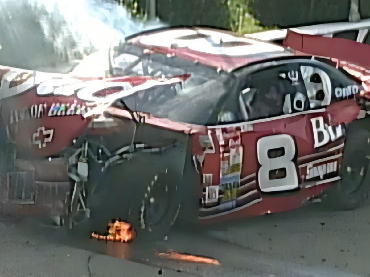 Dale Earnhardt Jr.'s wrecked car after the 2002 NAPA Autoparts 500 crash(Credits: Reddit)