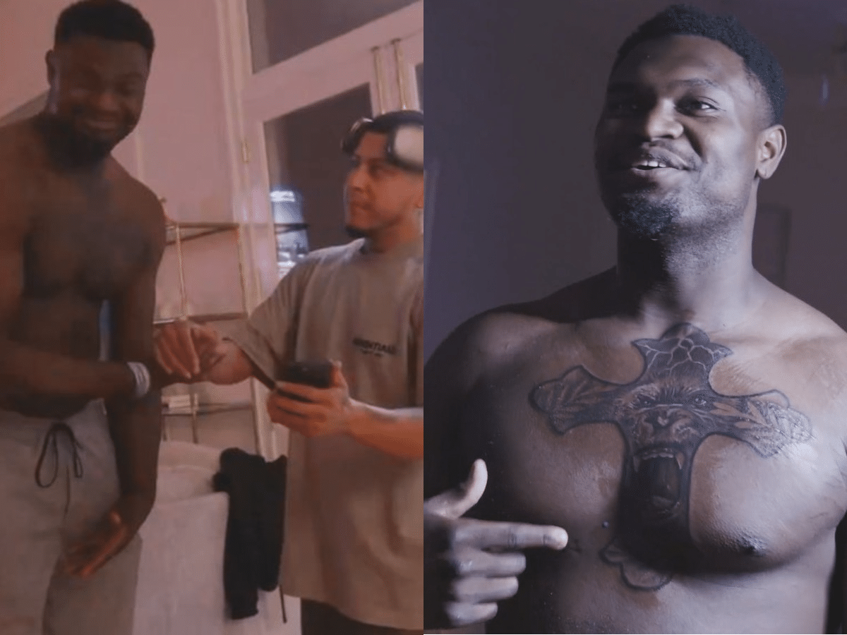 “This sht is a*!” – Zion Williamson gets BRUTALLY trolled for seemingly uncentered chest tattoo flexing a ‘lion in a cross’