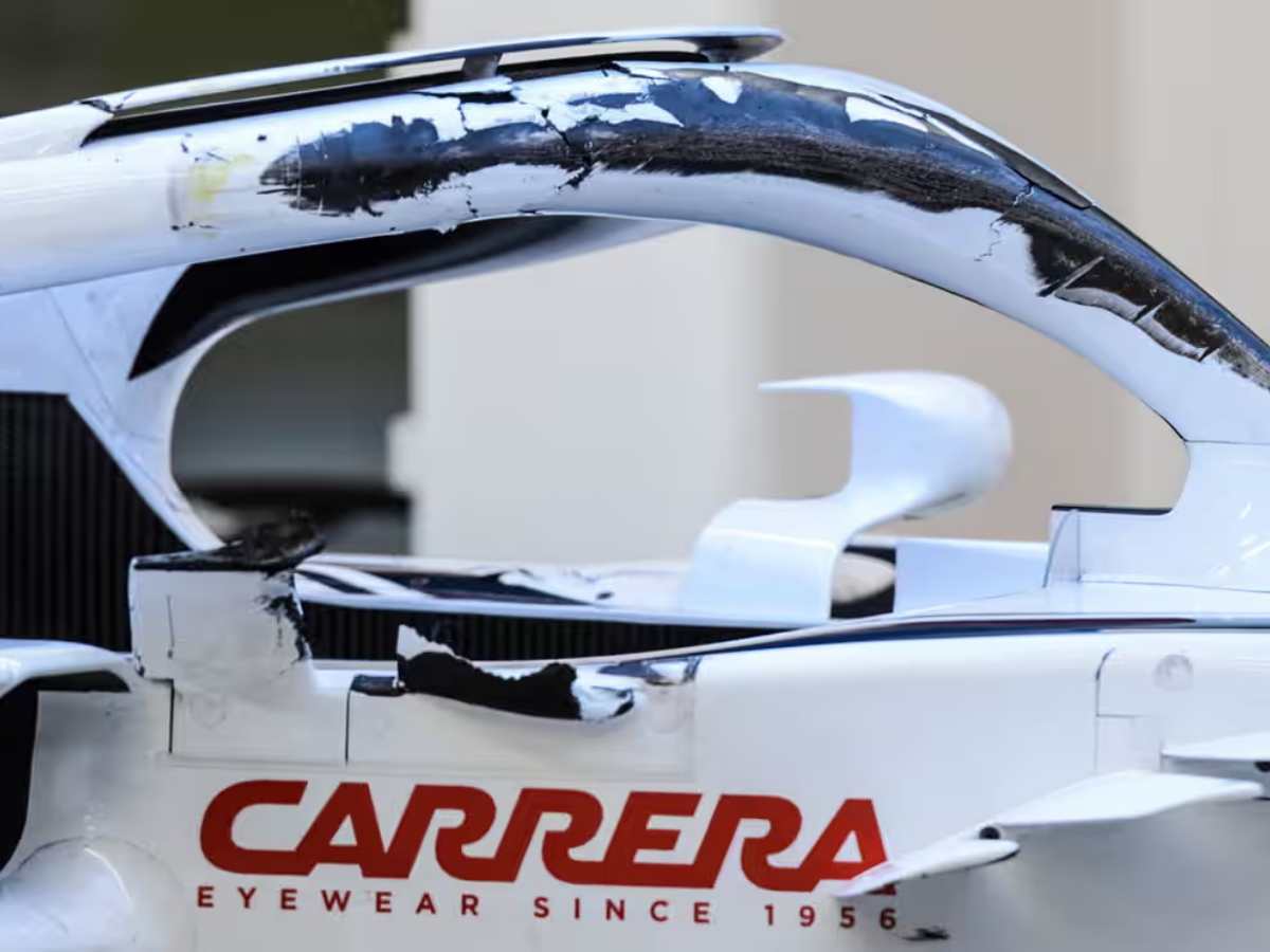 Tire Marks on Charles Leclerc's halo of Sauber C37.