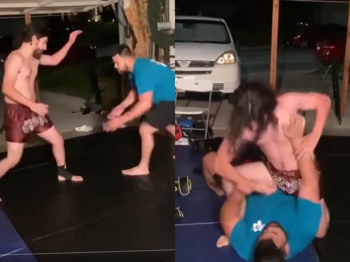 WATCH: “Answered the phone and flipped him” – 250 lb football player CLOSE grappling contest with smaller MMA guy has fight fans impressed