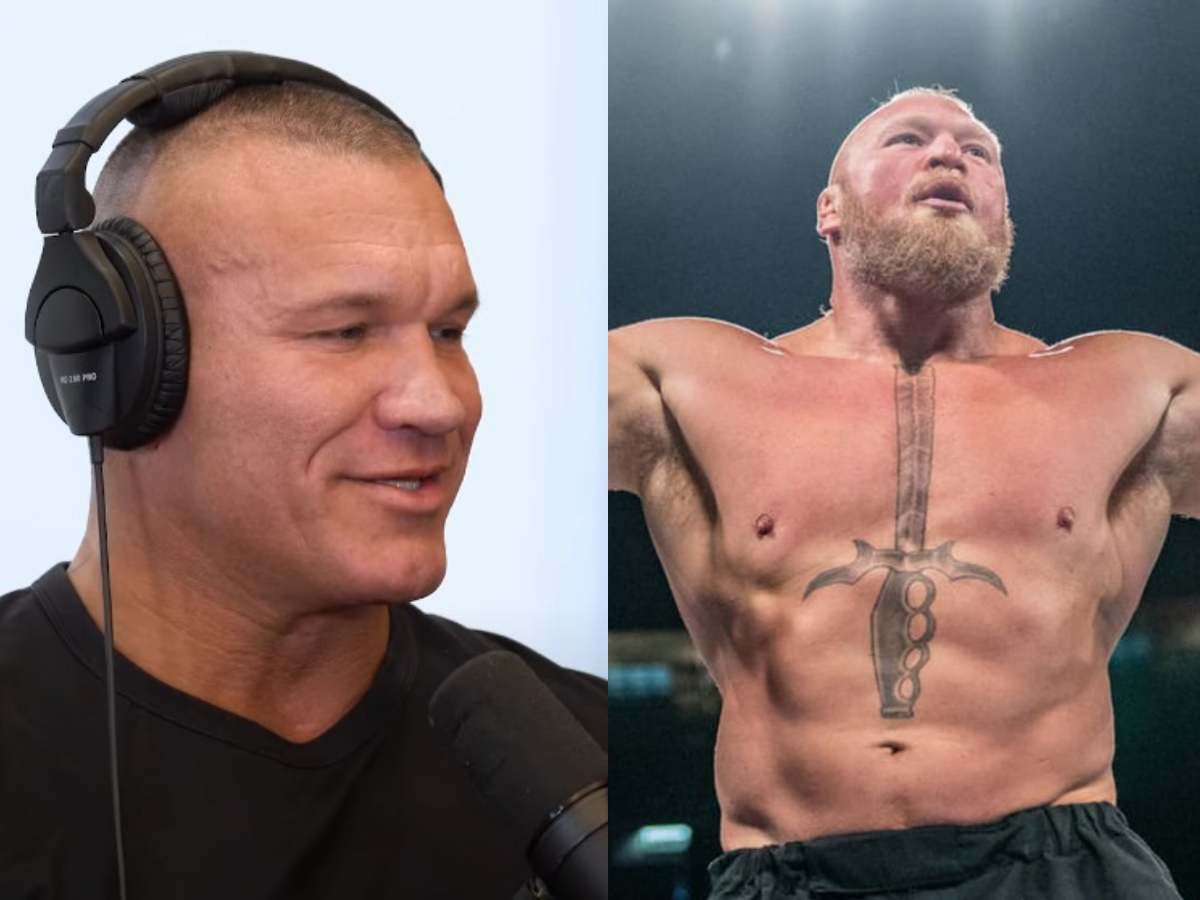 WATCH: “Took out like twenty metal chairs” Randy Orton hilariously mimics Brock Lesnar after a botch from their first encounter