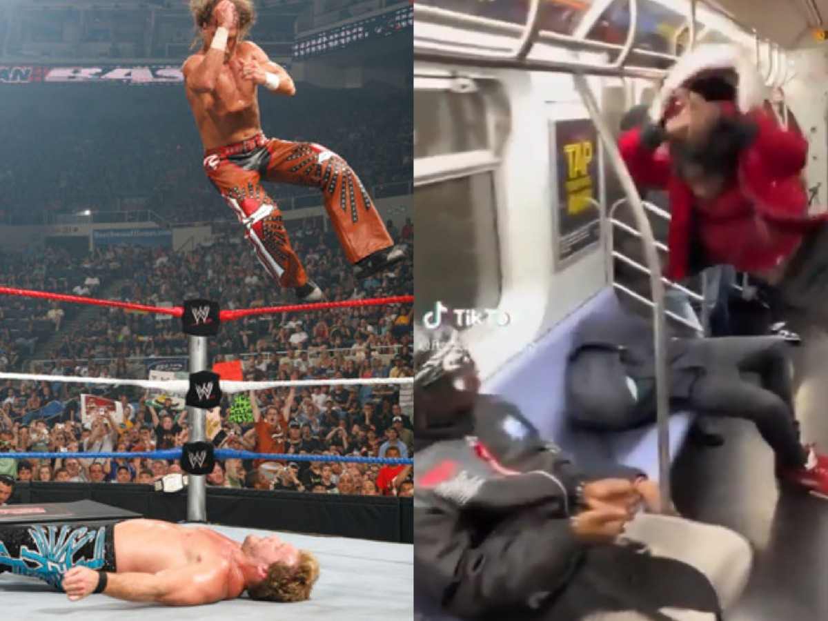 WATCH: Fame-hungry guy delivers vicious Shawn Michaels-inspired FLYING ELBOW to a sleeping man on a train for TikTok likes