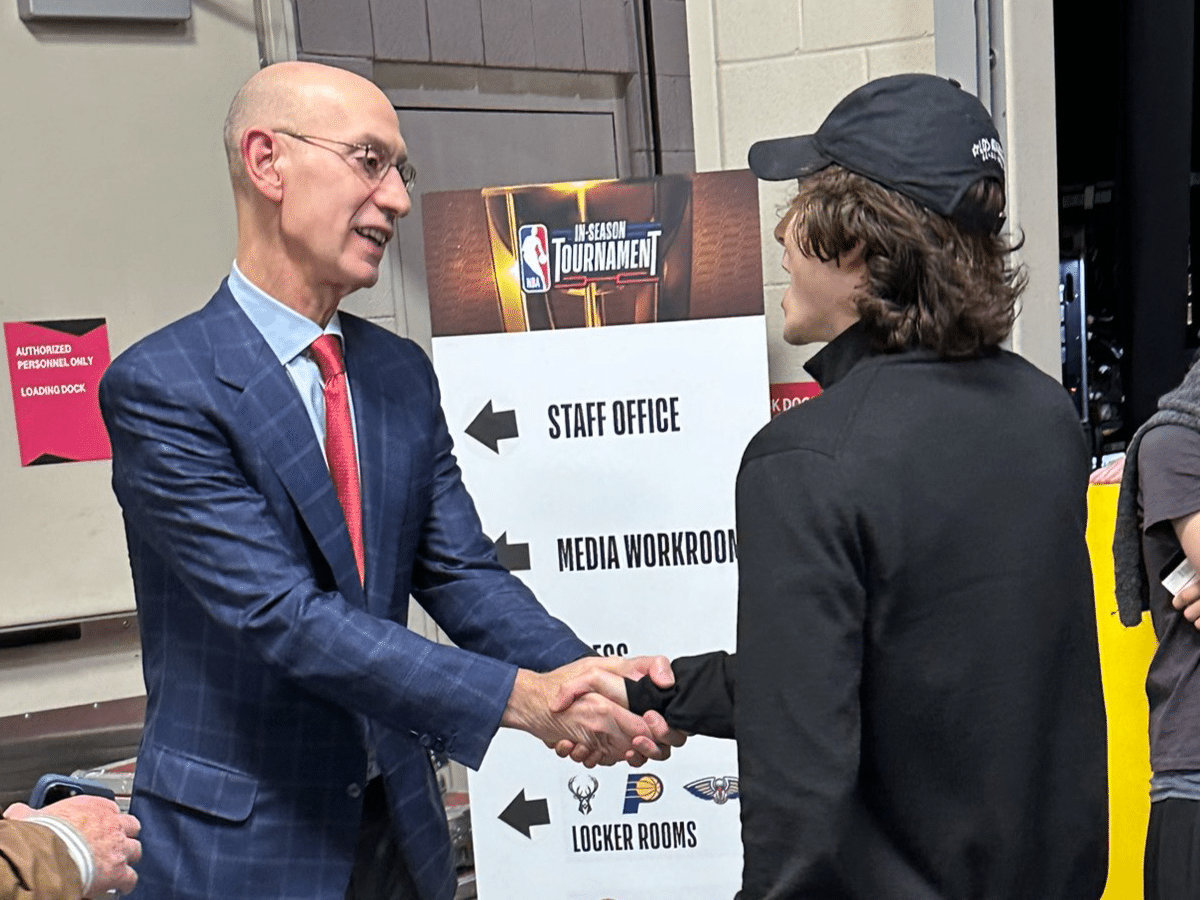 “Discussing favorite Kissinger war crimes” – Hollywood star Timothee Chalamet chatting with NBA commissioner Adam Silver has fans trolling duo ahead of NBA cup finals