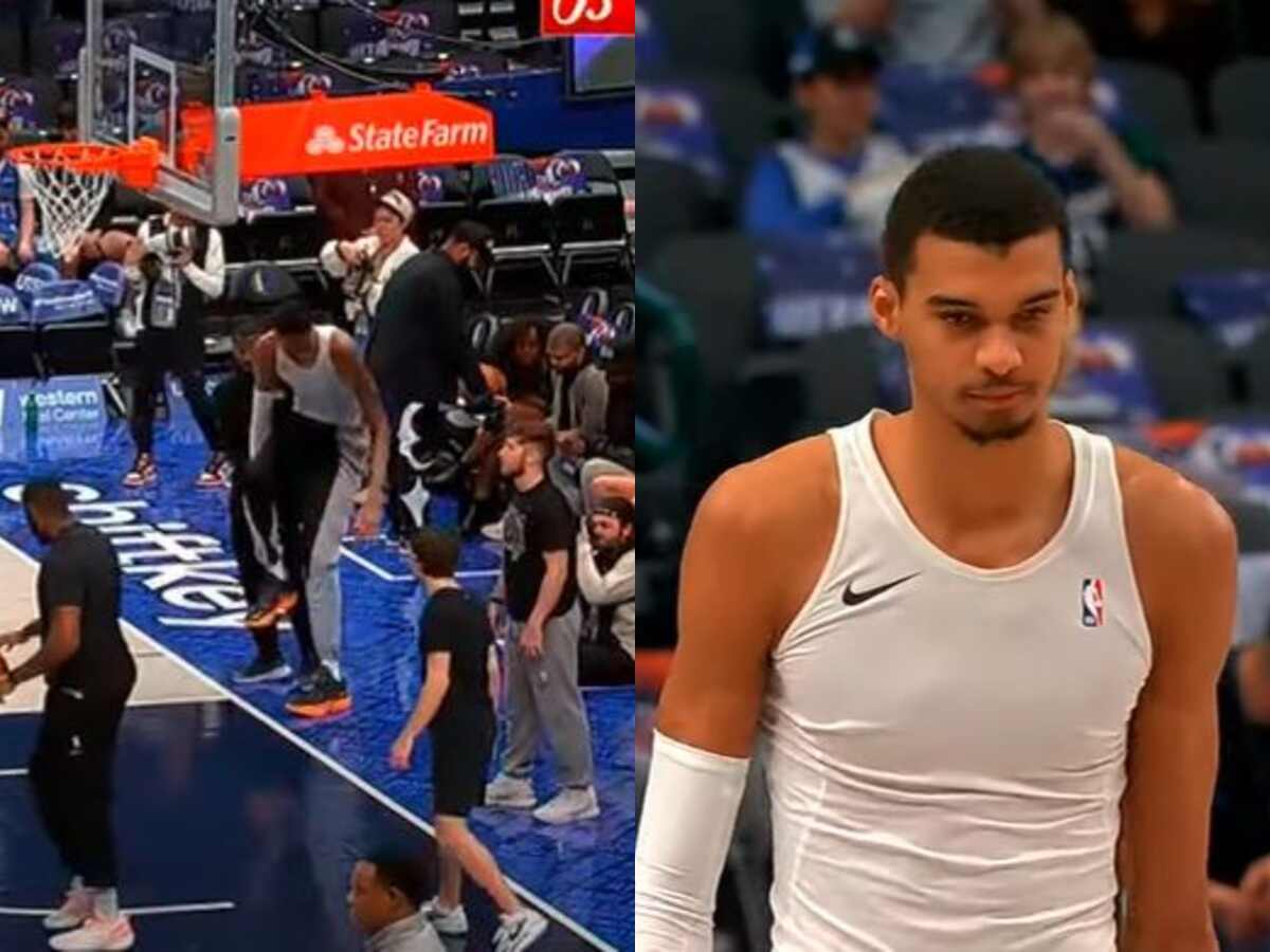 WATCH: Victor Wembanyama tweaks his right ankle by stepping on a ballboy during warmup ahead of Mavs game, gets ruled out