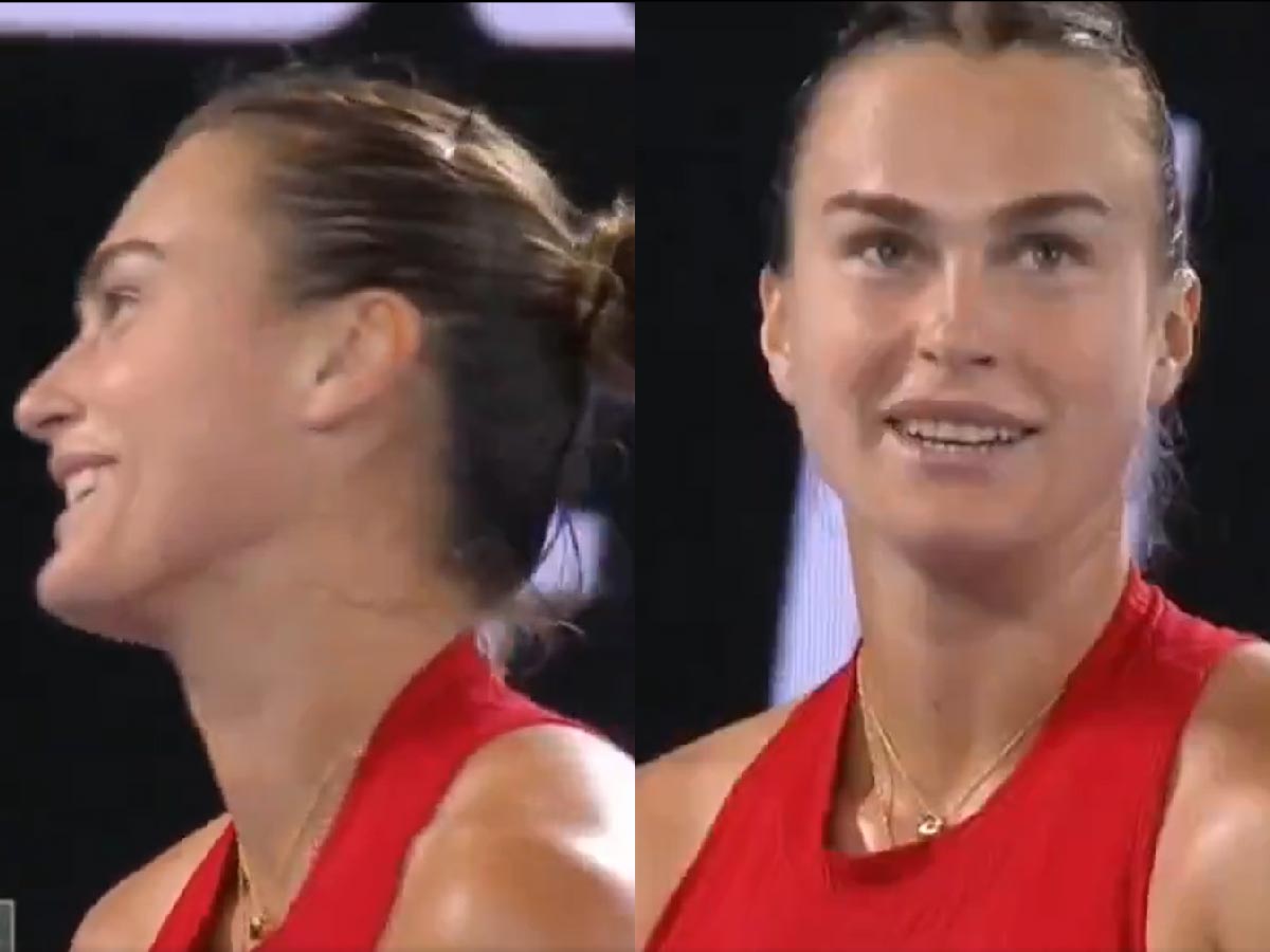 “Come on Sabalenka!” Aryna Sabalenka stops mid-serve to smile as a fan heartily cheers for her victory against Coco Gauff at the Australian Open semifinals