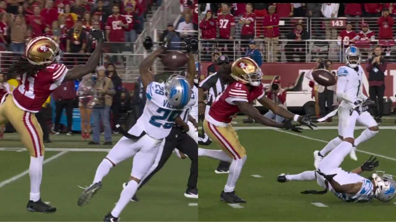 WATCH: Brandon Aiyuk’s ‘once in a lifetime play’ for capitalizing a deflection off the facemask pulls 49ers out of the dead against the Lions