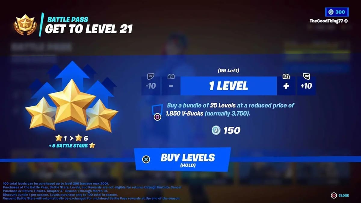 Buy levels with V-Bucks Fortnite