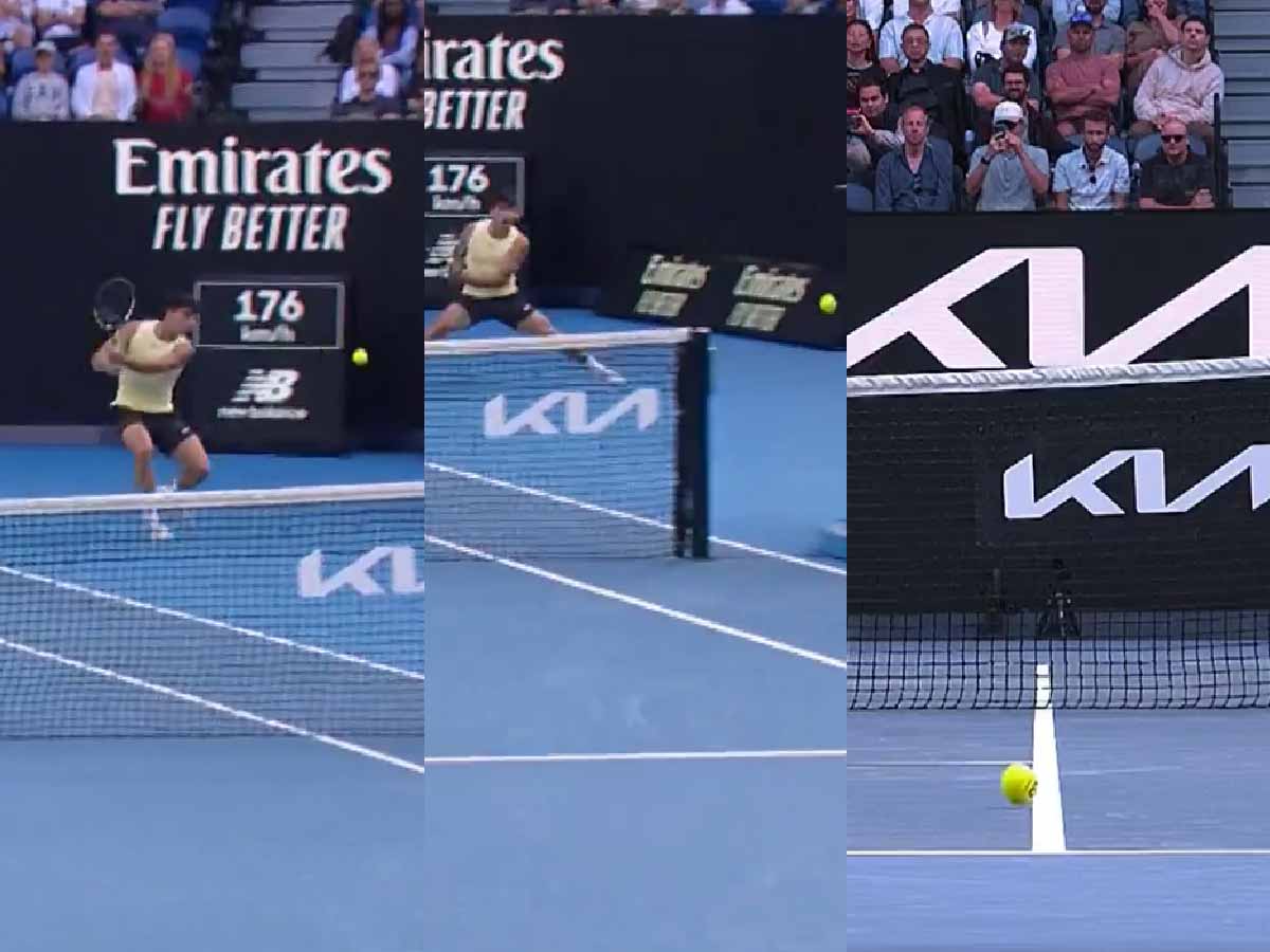 Carlos Alcaraz revamps the backhand as he swings around the post to seal a magnificent move against Lorenzo Sonego at the Australian Open 