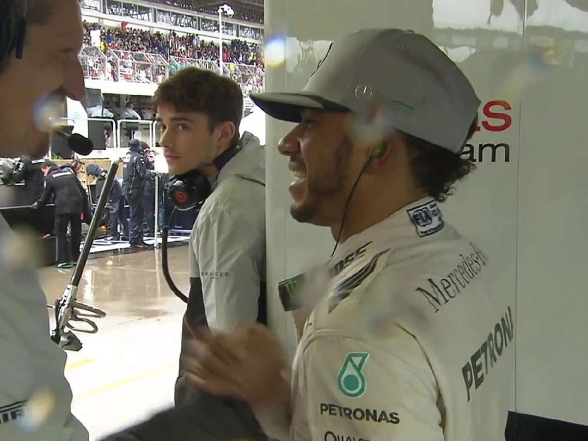 WATCH: When 19-year-old Charles Leclerc stared awkwardly at Lewis Hamilton during the treacherous 2016 Brazilian GP