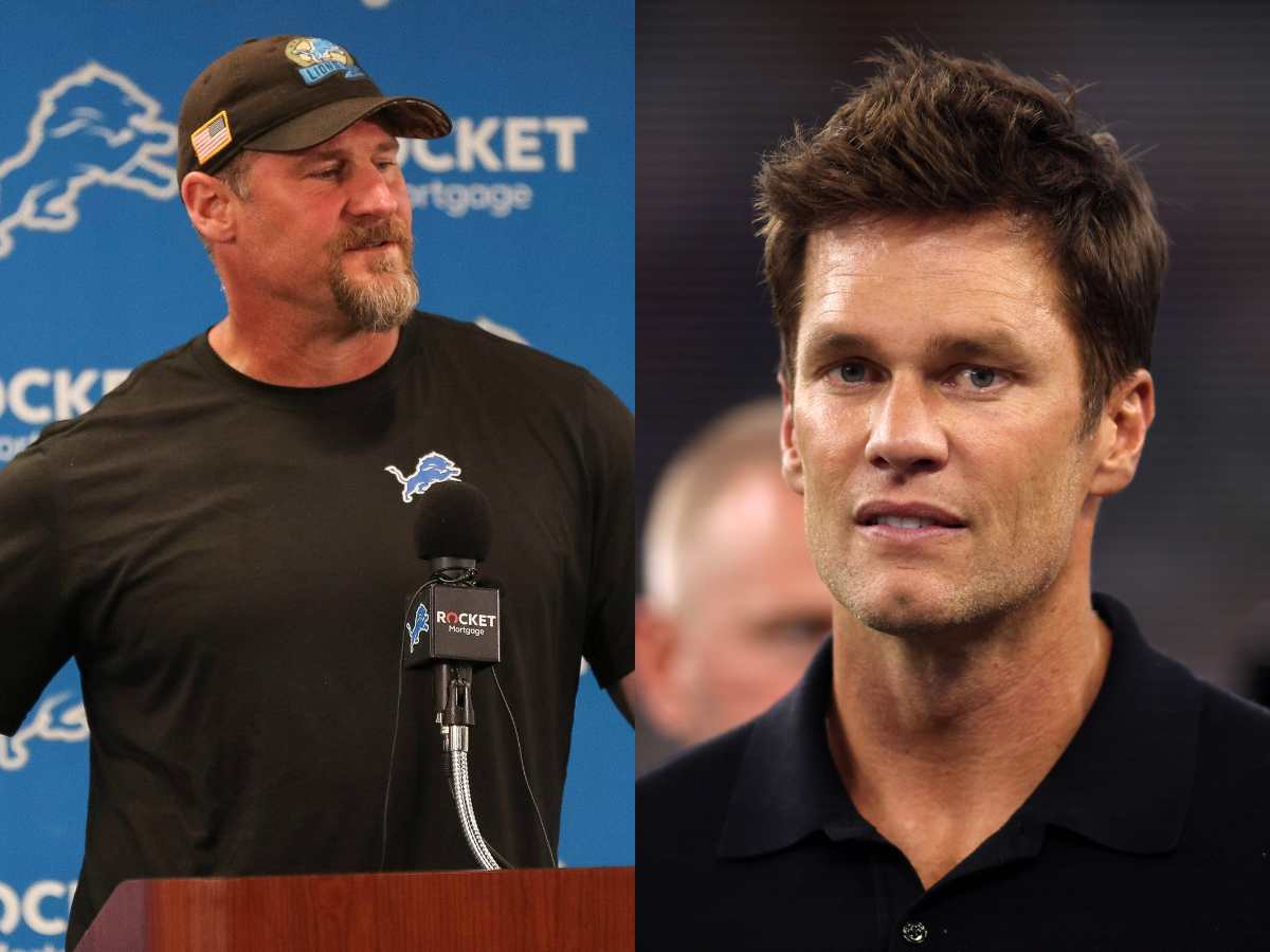 Dan Campbell (L) and Tom Brady (R)