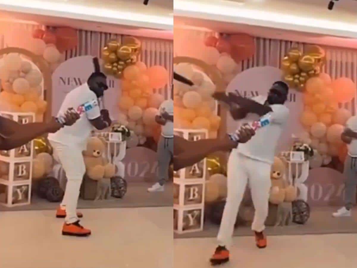 WATCH: MLB legend David Ortiz HILARIOUSLY swings and misses during gender reveal