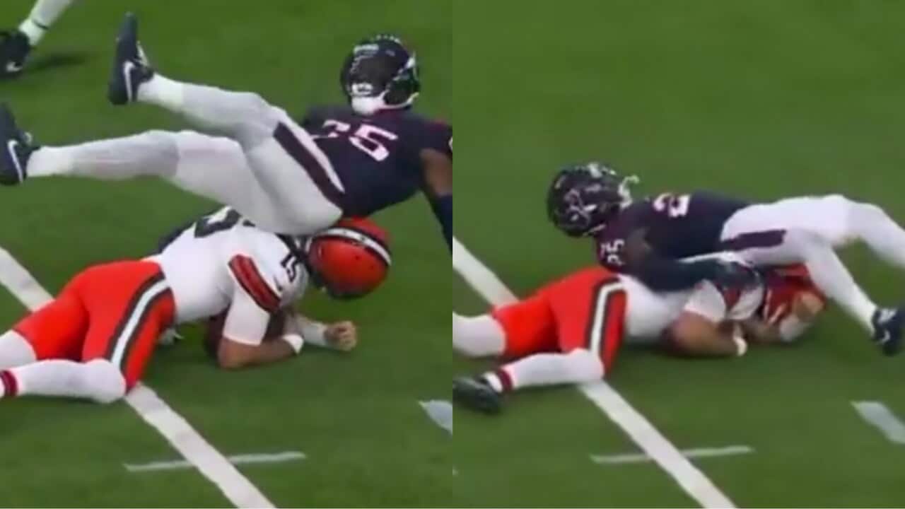 WATCH: Texans CB Desmond King spins on the back of Joe Flacco following vicious hit on the Browns QB during their wildcard game