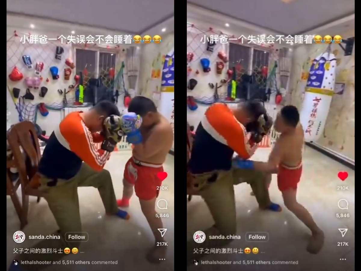 WATCH: “Trying to send pops into orbit” – Son’s ‘friendly’ sparring with father quickly goes south after devastating left hooks