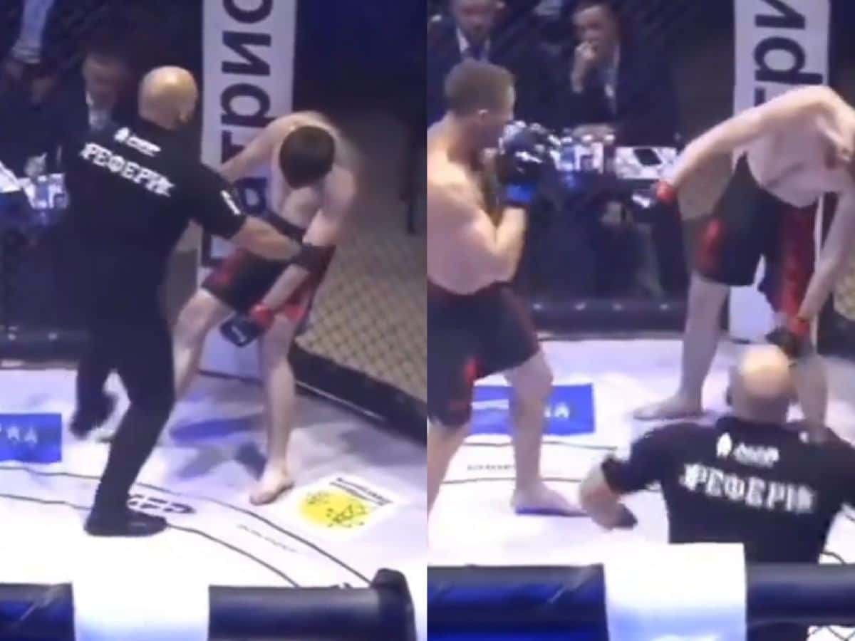 Fighter freeze in an MMA fight after brutal knockout