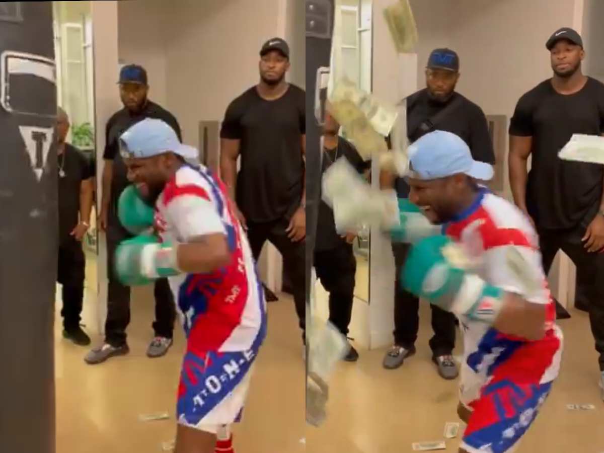 WATCH: $400 million worth Floyd Mayweather ‘makes it rain’ after beating up punching bag made of money