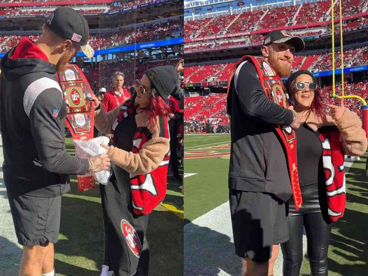 WATCH: WWE Superstar Bayley poses with George Kittle after gifting him the NFL Legacy title at San Francisco 49ers game