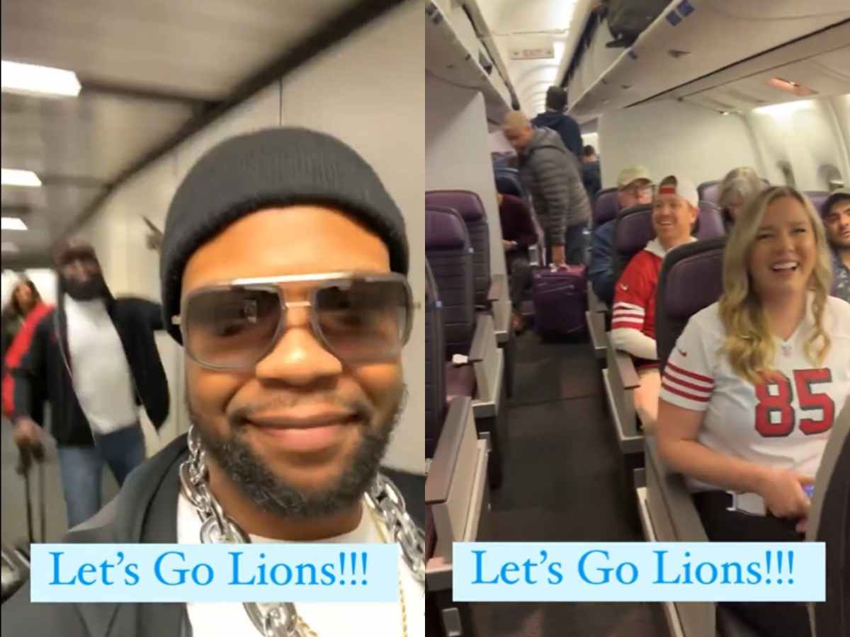 WATCH: Ex-Lions safety Glover Quin gets on a plane full of 49ers fans chanting “Let’s go Lions!” ahead of the NFC Championship Game