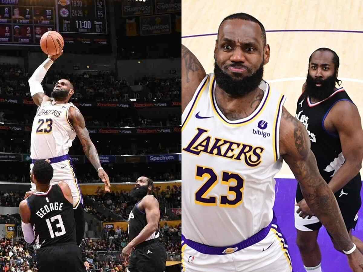 “Ain’t no way this old mf still doing this”- James Harden’s reaction to LeBron James DUNKING on teammate Paul George is going viral