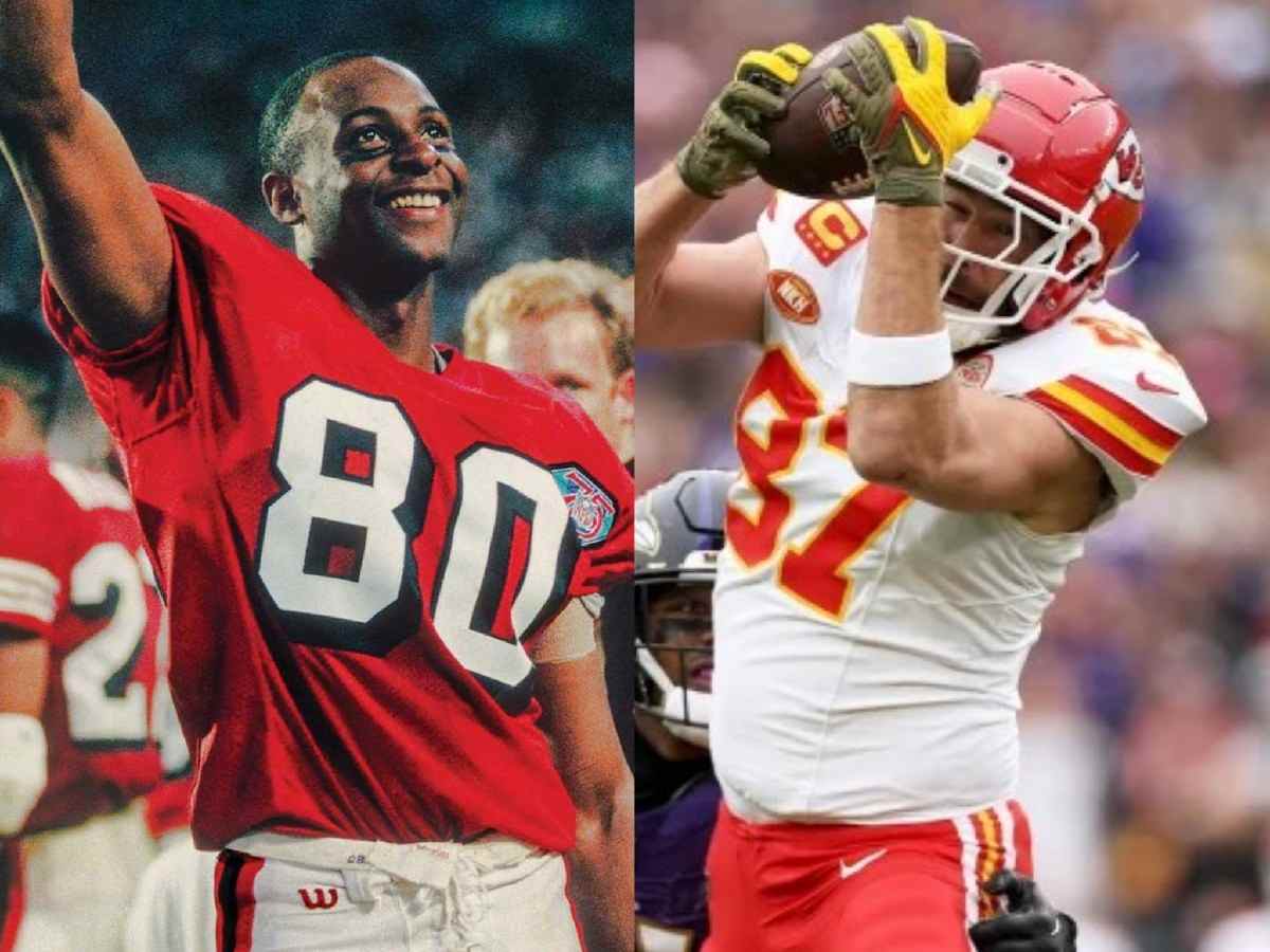 Jerry Rice (L) and Travis Kelce (R)