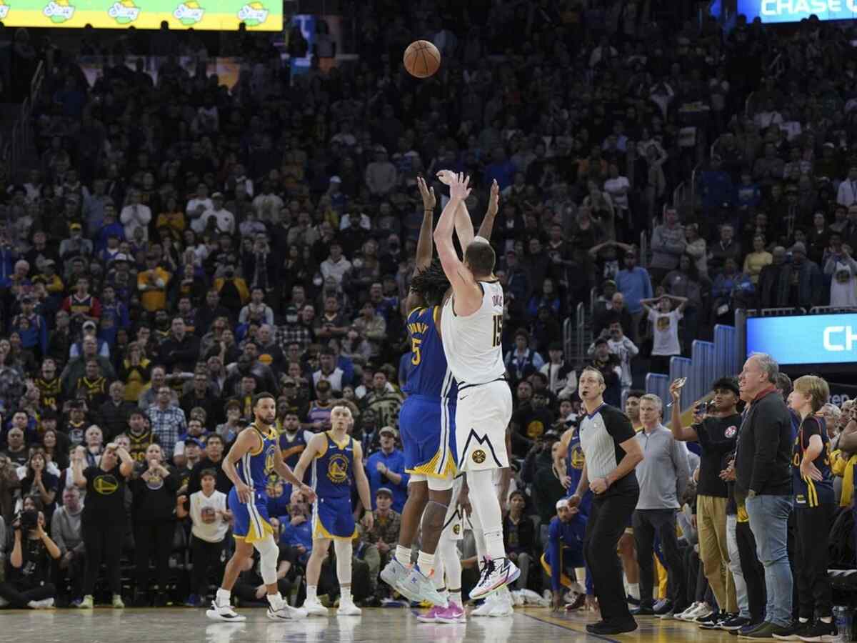 WATCH: ‘Physically pained’ Warriors fan YELLING ‘do not let him get it’ from nosebleeds as Nikola Jokic goes to shoot sensational three-pointer goes viral