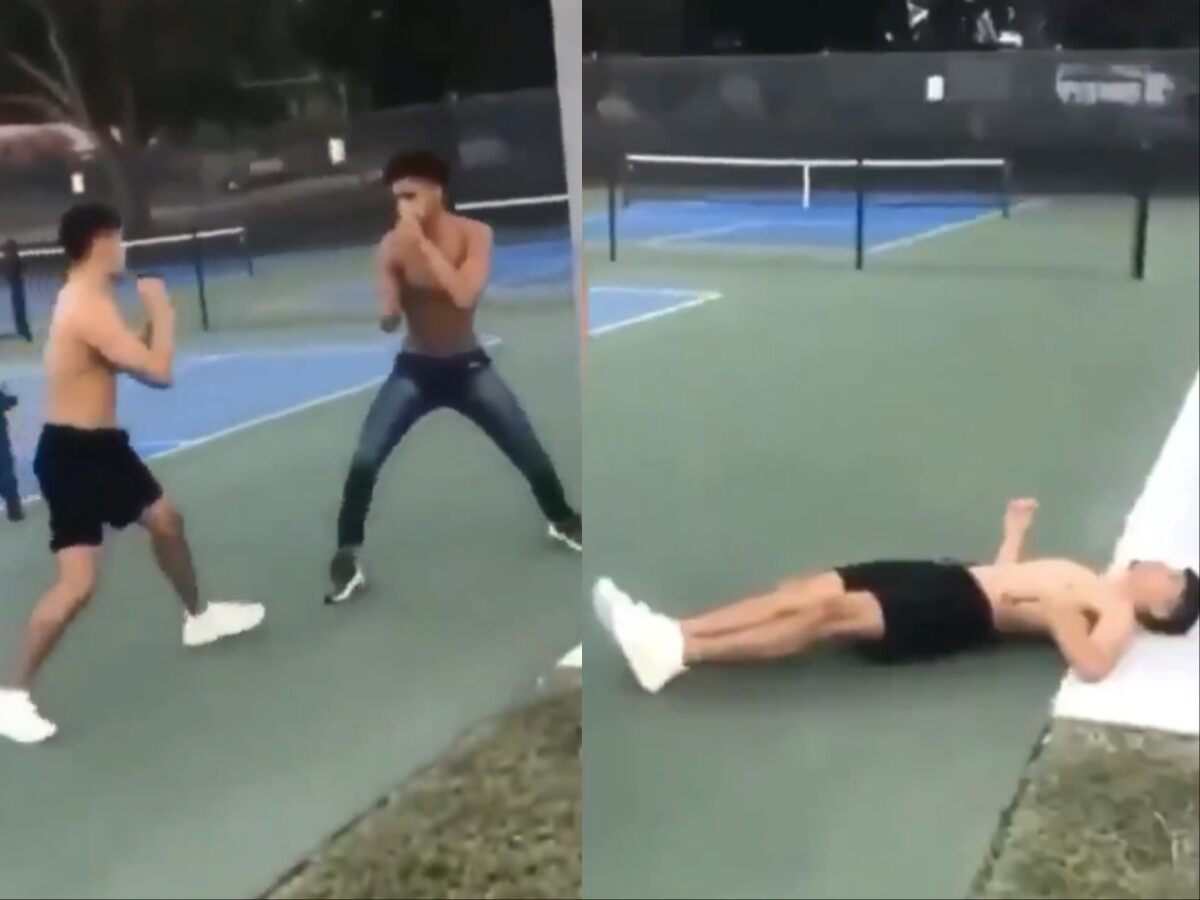 WATCH: ‘Didn’t even see the punch’ – Man delivers fastest KO punch to put away opponent in a tennis court brawl