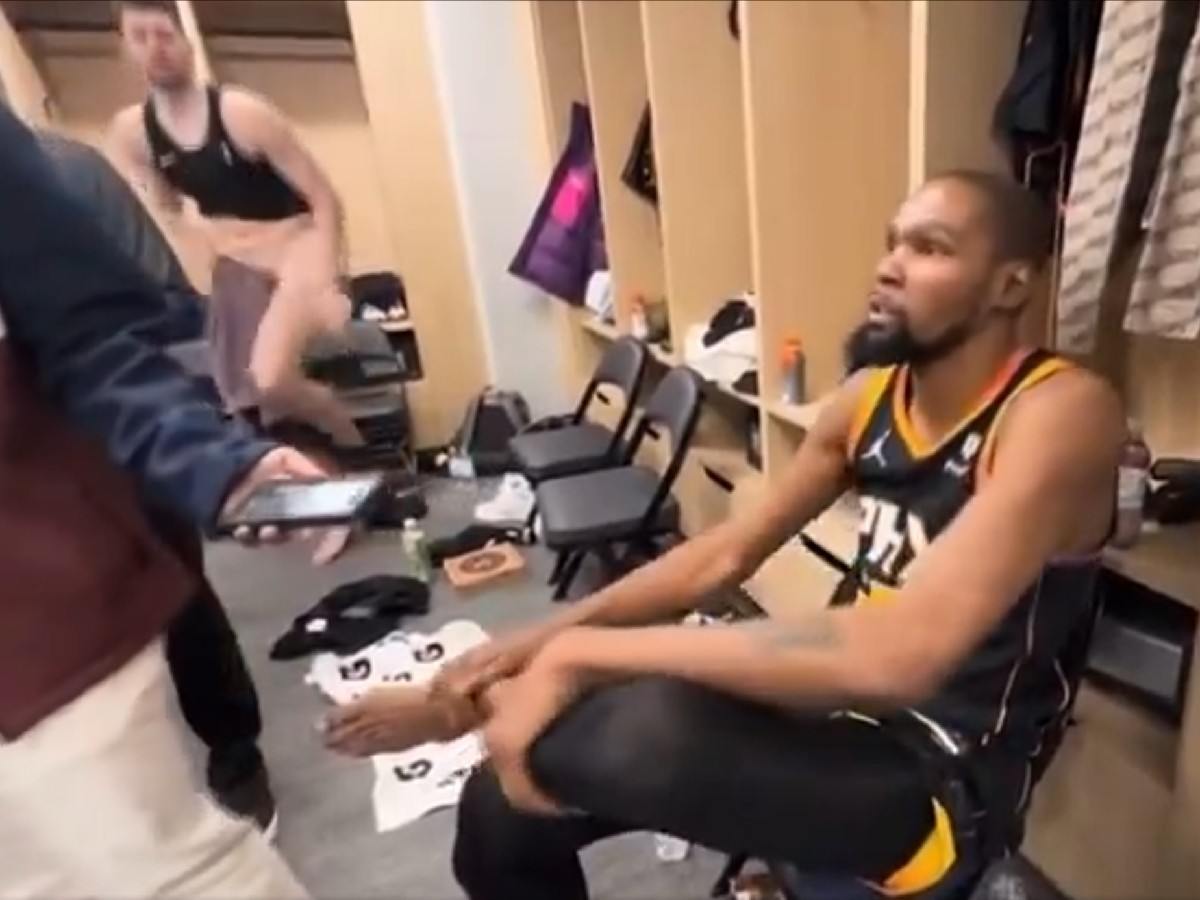 “Why did bro take his pants off” – Kevin Durant’s teammate caught without clothes during media interview; fans react to NBA star’s fashion mishap