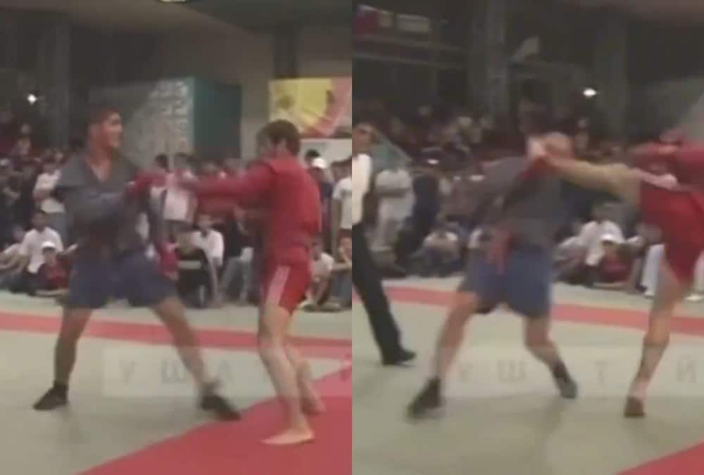 Fans react to the video of a young Khabib Nurmagomedov getting head kicked