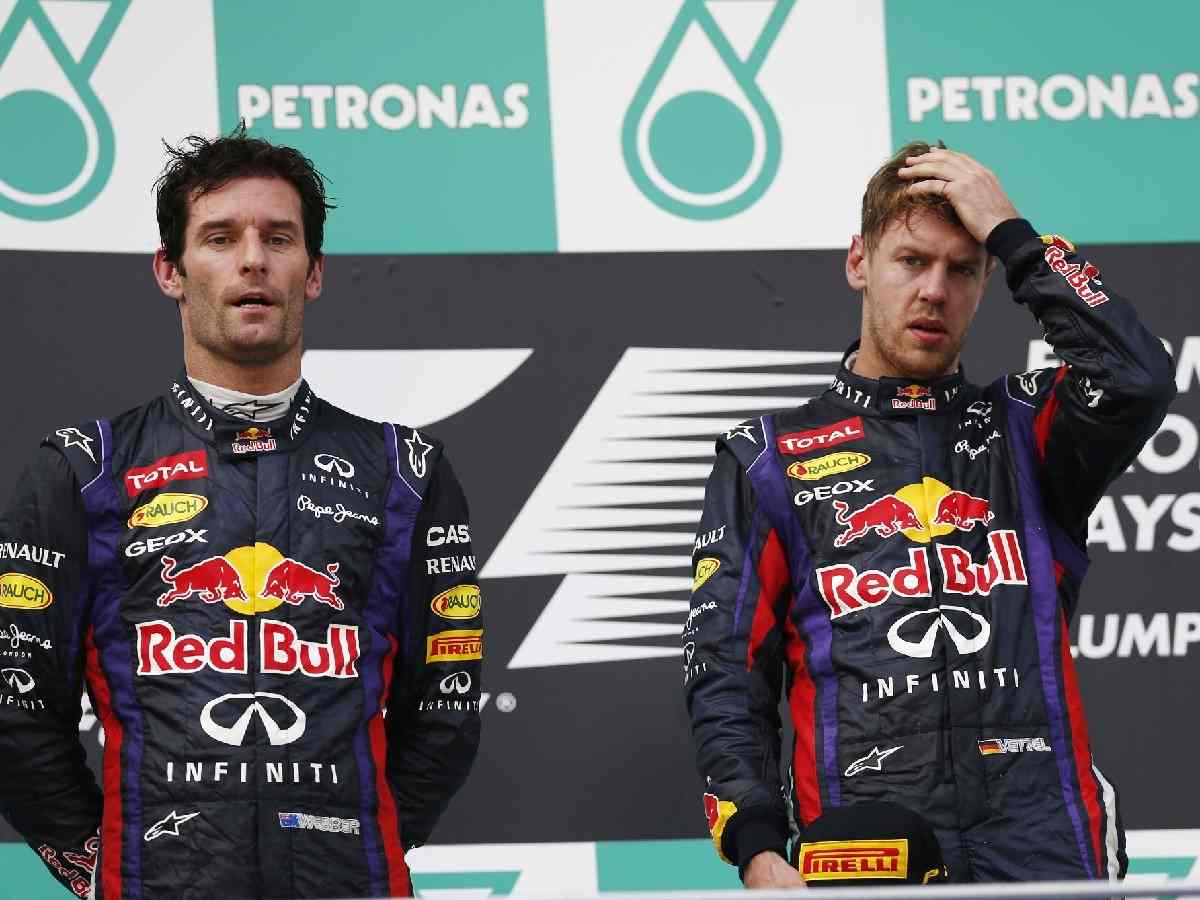 Mark Webber and Sebastian Vettel on the 2013 Malaysian GP podium