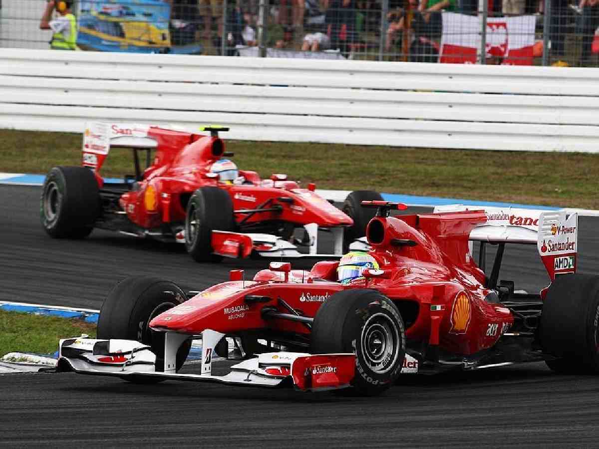 Felipe Massa driving infront of Fernando Alonso during the 2010 German GP